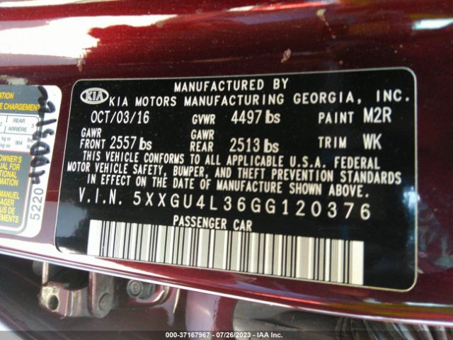 Photo 8 VIN: 5XXGU4L36GG120376 - KIA OPTIMA 