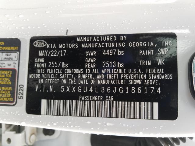 Photo 9 VIN: 5XXGU4L36JG186174 - KIA OPTIMA EX 