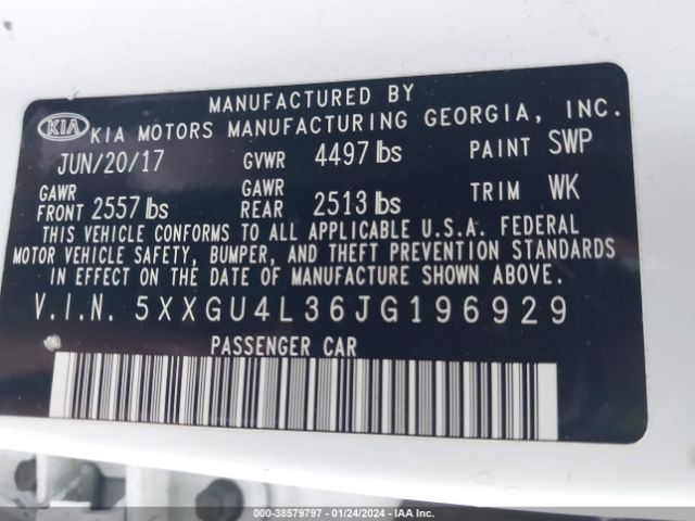 Photo 8 VIN: 5XXGU4L36JG196929 - KIA OPTIMA 