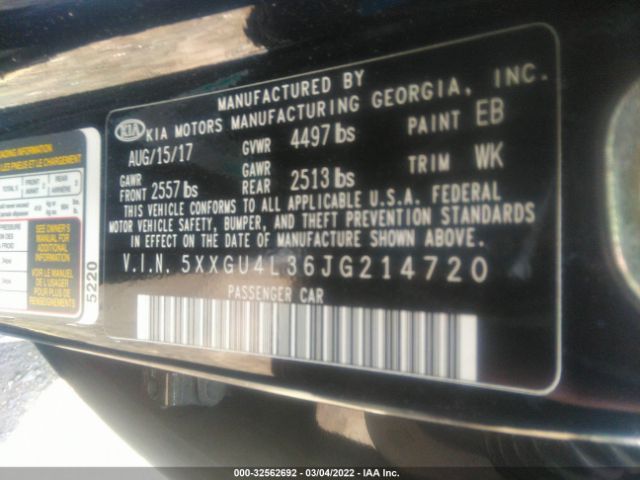 Photo 8 VIN: 5XXGU4L36JG214720 - KIA OPTIMA 