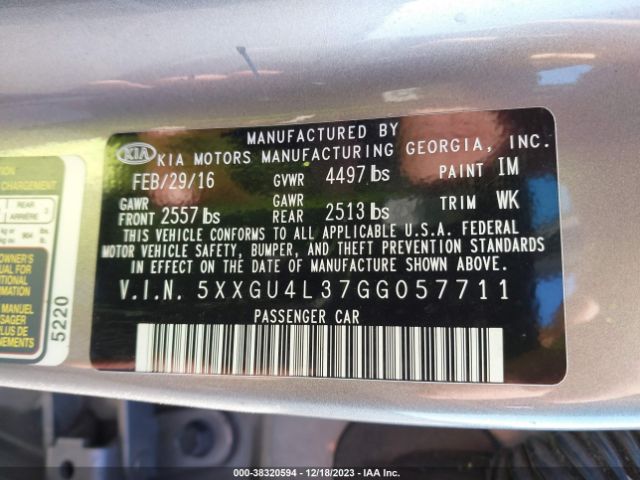 Photo 8 VIN: 5XXGU4L37GG057711 - KIA OPTIMA 