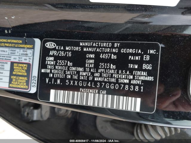 Photo 8 VIN: 5XXGU4L37GG078381 - KIA OPTIMA 