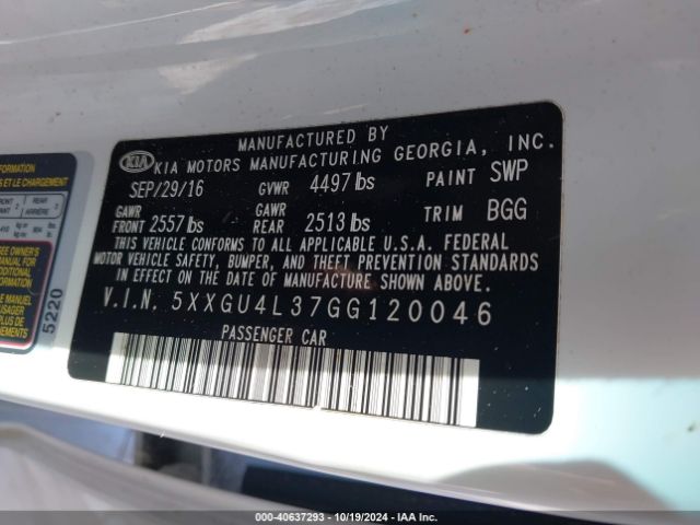 Photo 8 VIN: 5XXGU4L37GG120046 - KIA OPTIMA 