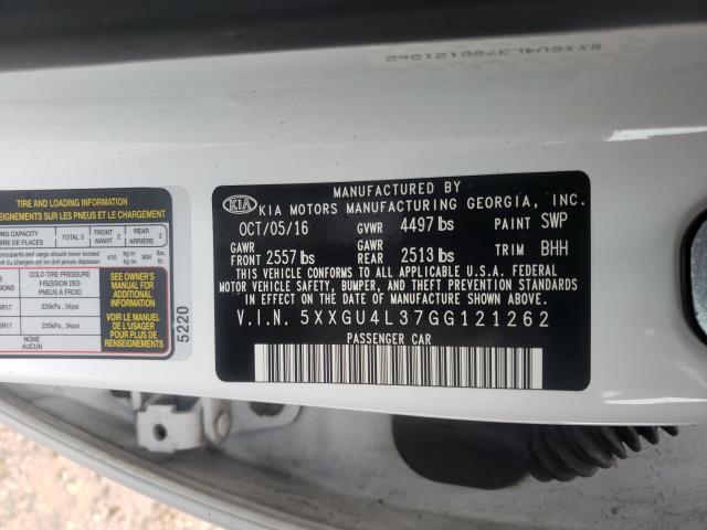 Photo 9 VIN: 5XXGU4L37GG121262 - KIA OPTIMA EX 