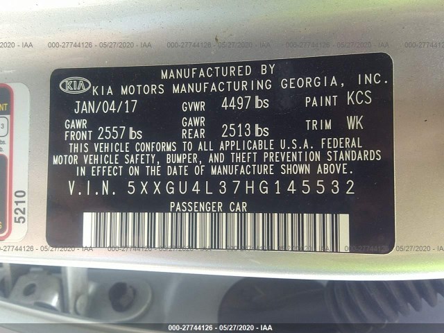 Photo 8 VIN: 5XXGU4L37HG145532 - KIA OPTIMA 