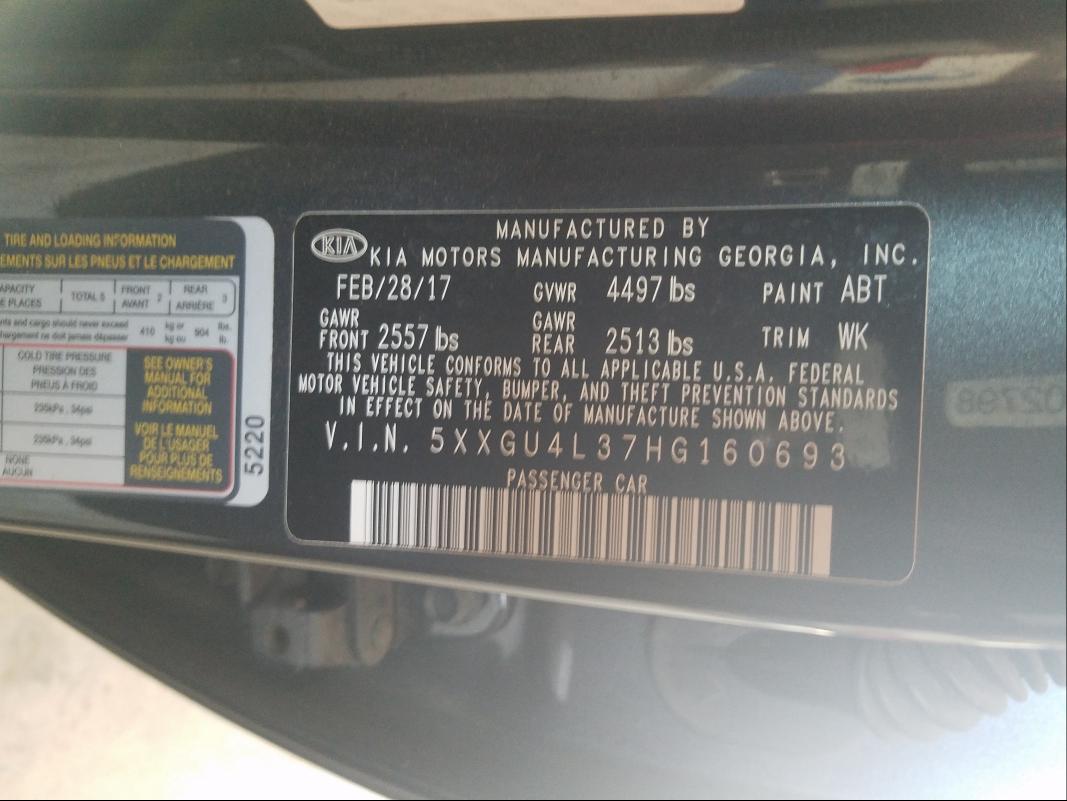 Photo 9 VIN: 5XXGU4L37HG160693 - KIA OPTIMA EX 