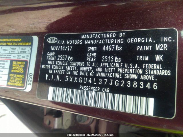 Photo 8 VIN: 5XXGU4L37JG238346 - KIA OPTIMA 