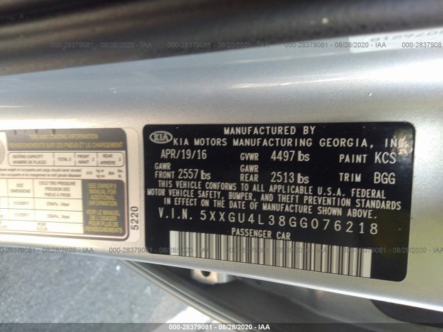 Photo 8 VIN: 5XXGU4L38GG076218 - KIA OPTIMA 