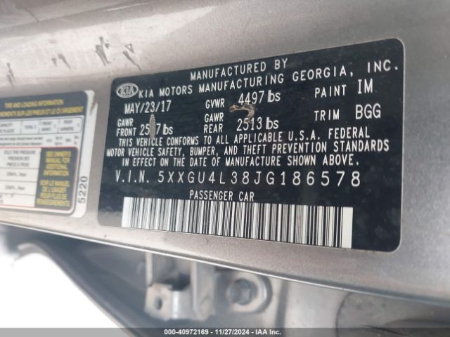 Photo 8 VIN: 5XXGU4L38JG186578 - KIA OPTIMA 