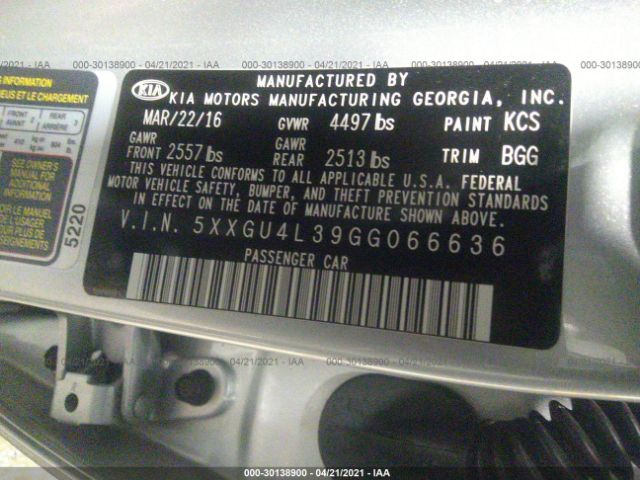 Photo 8 VIN: 5XXGU4L39GG066636 - KIA OPTIMA 