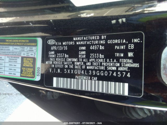 Photo 8 VIN: 5XXGU4L39GG074574 - KIA OPTIMA 