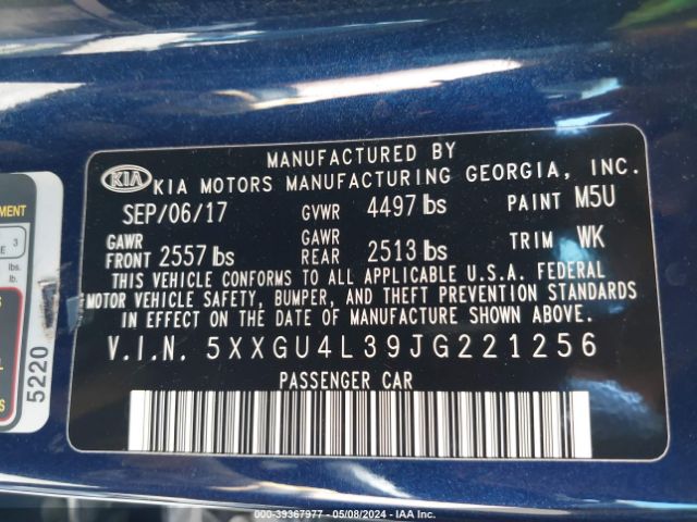 Photo 8 VIN: 5XXGU4L39JG221256 - KIA OPTIMA 