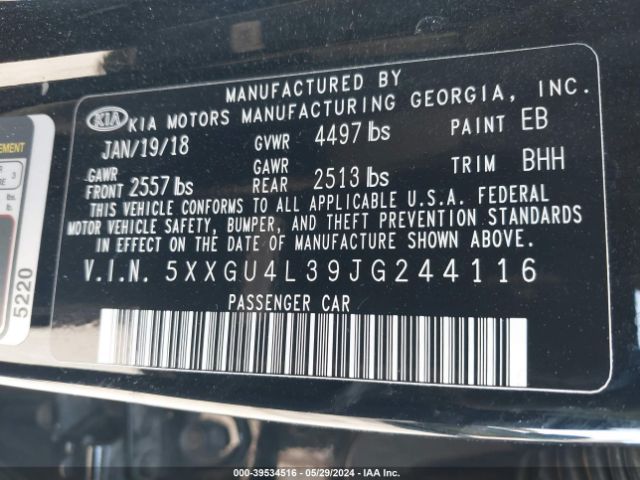 Photo 8 VIN: 5XXGU4L39JG244116 - KIA OPTIMA 