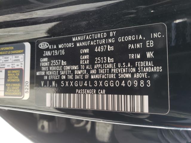 Photo 9 VIN: 5XXGU4L3XGG040983 - KIA OPTIMA EX 