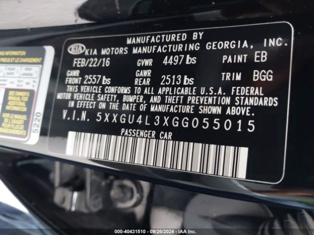 Photo 8 VIN: 5XXGU4L3XGG055015 - KIA OPTIMA 