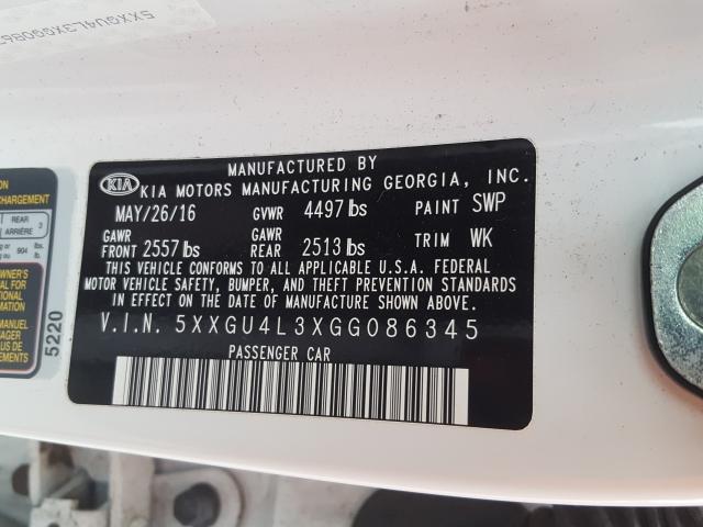 Photo 9 VIN: 5XXGU4L3XGG086345 - KIA OPTIMA EX 