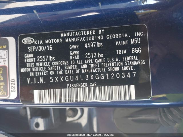 Photo 8 VIN: 5XXGU4L3XGG120347 - KIA OPTIMA 