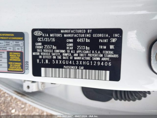 Photo 8 VIN: 5XXGU4L3XHG129406 - KIA OPTIMA 