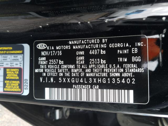 Photo 9 VIN: 5XXGU4L3XHG135402 - KIA OPTIMA 