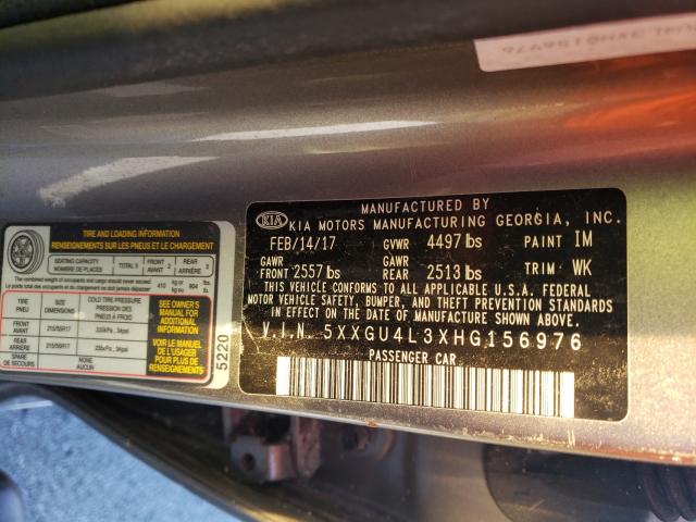 Photo 9 VIN: 5XXGU4L3XHG156976 - KIA OPTIMA EX 