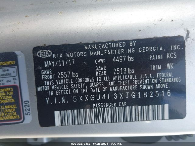 Photo 8 VIN: 5XXGU4L3XJG182516 - KIA OPTIMA 