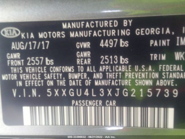 Photo 8 VIN: 5XXGU4L3XJG215739 - KIA OPTIMA 