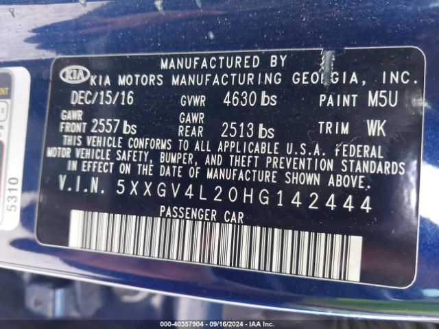 Photo 8 VIN: 5XXGV4L20HG142444 - KIA OPTIMA 