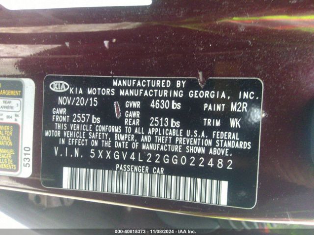 Photo 8 VIN: 5XXGV4L22GG022482 - KIA OPTIMA 