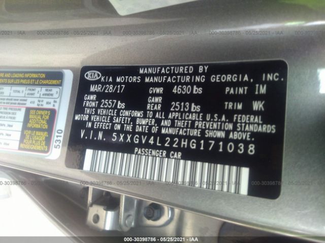 Photo 8 VIN: 5XXGV4L22HG171038 - KIA OPTIMA 