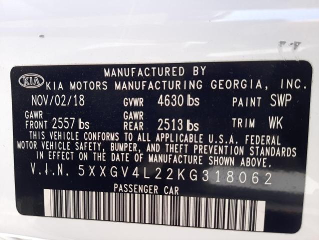 Photo 9 VIN: 5XXGV4L22KG318062 - KIA OPTIMA SXL 