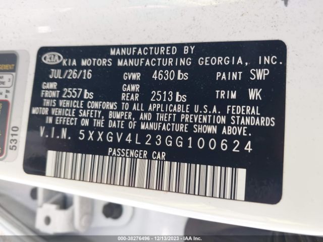 Photo 8 VIN: 5XXGV4L23GG100624 - KIA OPTIMA 