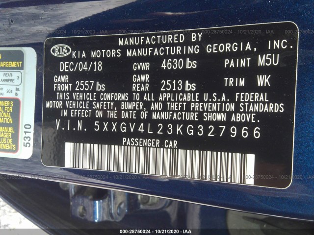 Photo 8 VIN: 5XXGV4L23KG327966 - KIA OPTIMA 