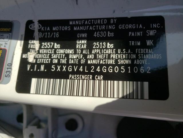 Photo 9 VIN: 5XXGV4L24GG051062 - KIA OPTIMA SXL 