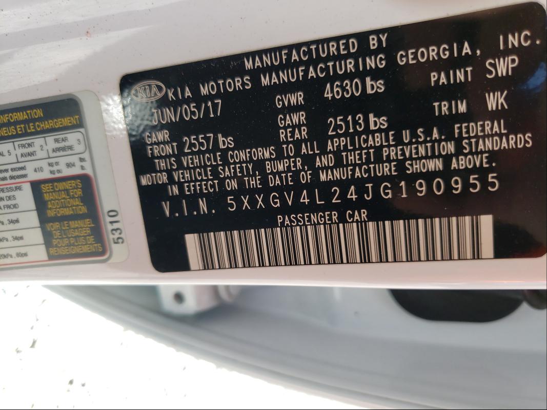 Photo 9 VIN: 5XXGV4L24JG190955 - KIA OPTIMA SXL 