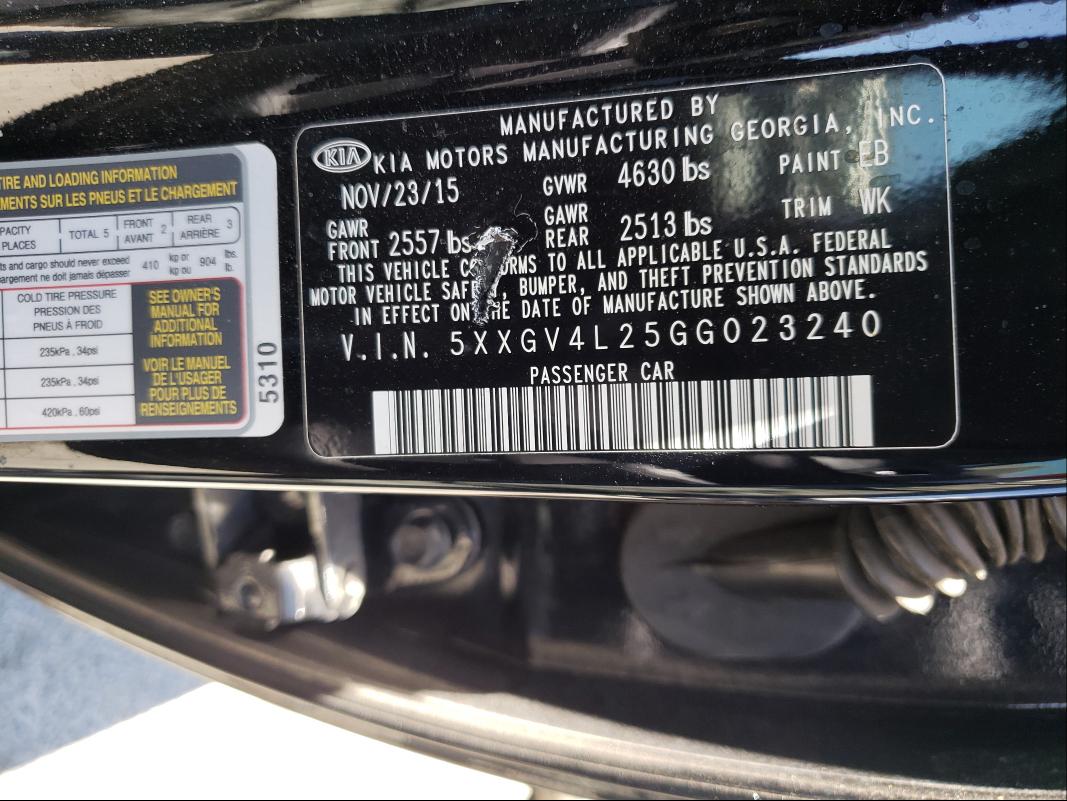 Photo 9 VIN: 5XXGV4L25GG023240 - KIA OPTIMA SXL 