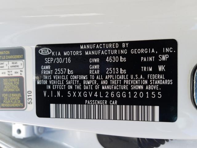 Photo 9 VIN: 5XXGV4L26GG120155 - KIA OPTIMA SXL 