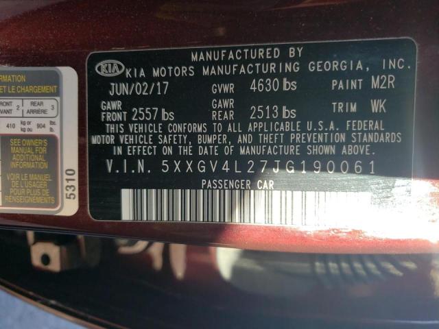 Photo 9 VIN: 5XXGV4L27JG190061 - KIA OPTIMA SXL 