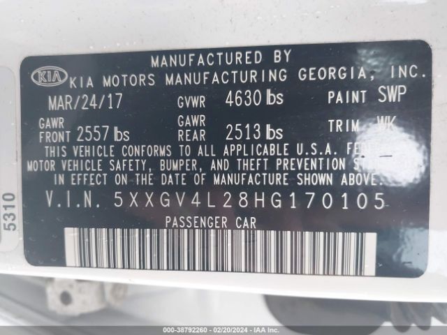 Photo 8 VIN: 5XXGV4L28HG170105 - KIA OPTIMA 