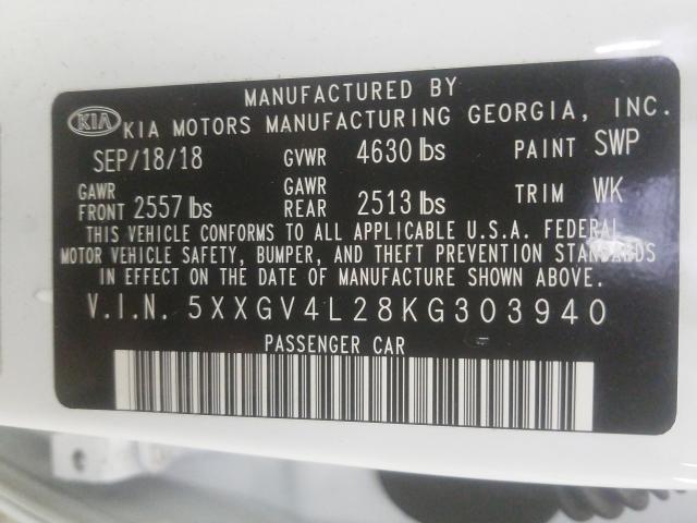 Photo 9 VIN: 5XXGV4L28KG303940 - KIA OPTIMA SXL 