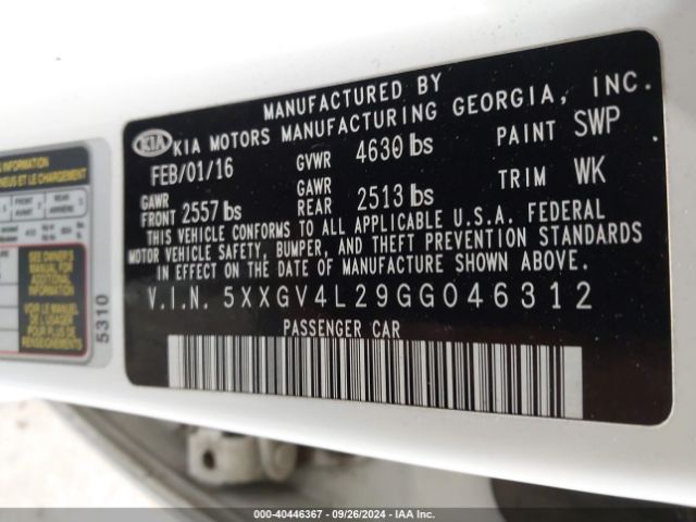 Photo 8 VIN: 5XXGV4L29GG046312 - KIA OPTIMA 