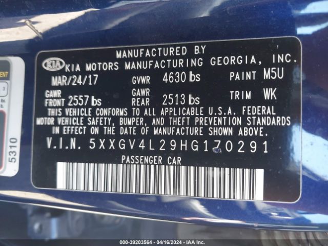 Photo 8 VIN: 5XXGV4L29HG170291 - KIA OPTIMA 