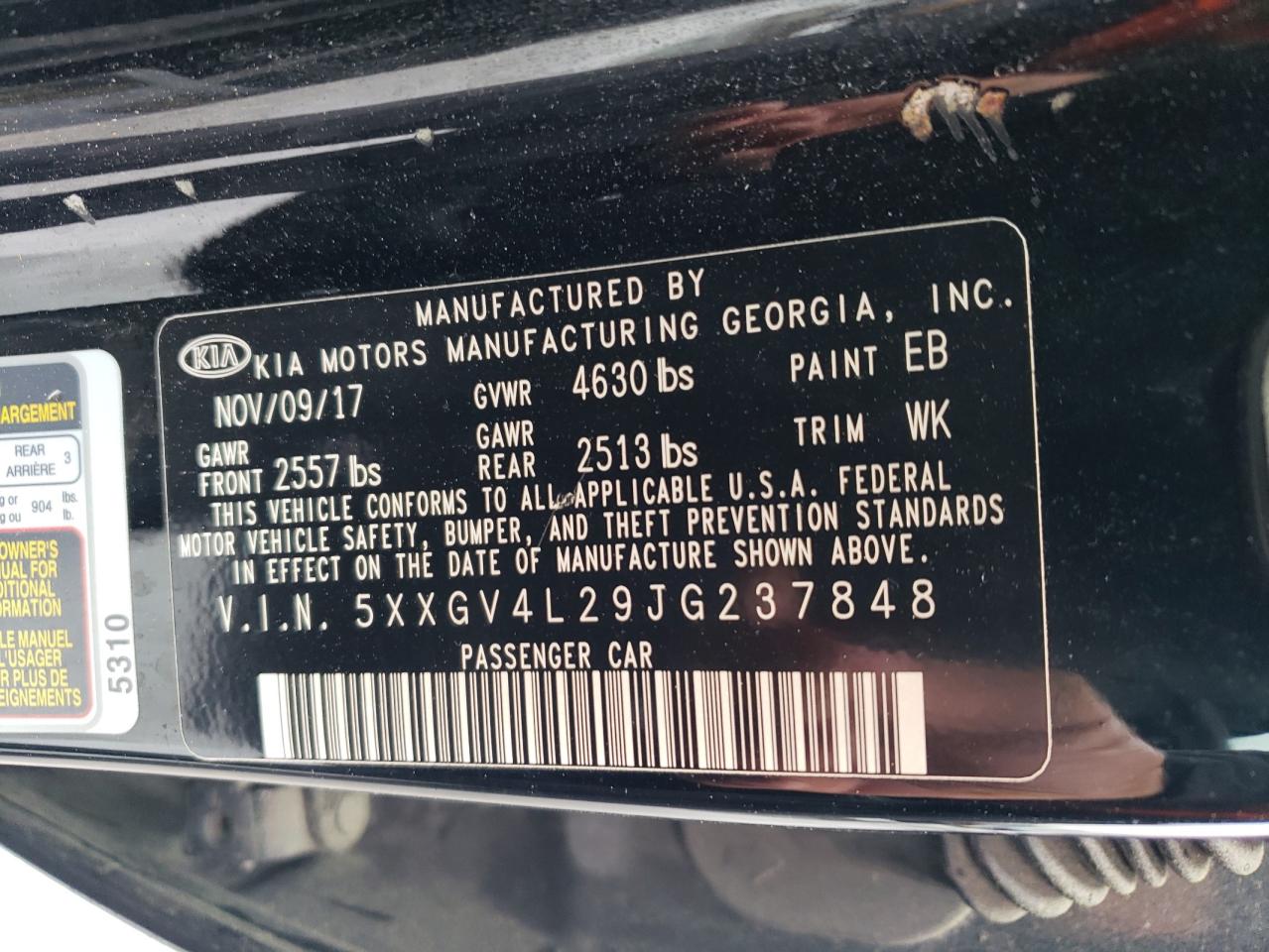 Photo 11 VIN: 5XXGV4L29JG237848 - KIA OPTIMA 