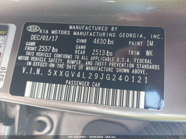 Photo 8 VIN: 5XXGV4L29JG240121 - KIA OPTIMA 