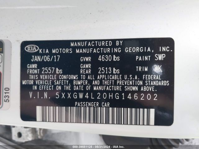 Photo 8 VIN: 5XXGW4L20HG146202 - KIA OPTIMA 