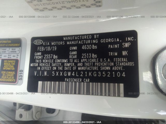 Photo 8 VIN: 5XXGW4L21KG352104 - KIA OPTIMA 