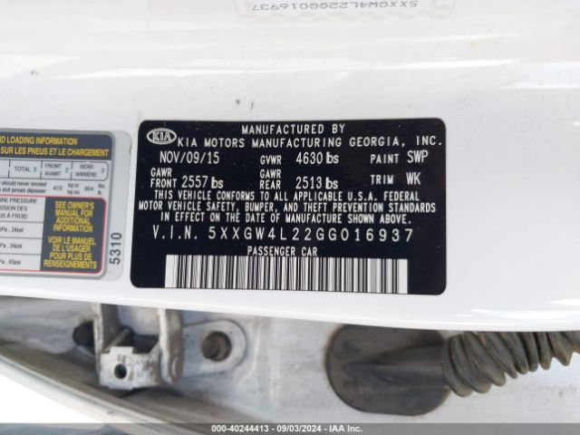 Photo 8 VIN: 5XXGW4L22GG016937 - KIA OPTIMA 