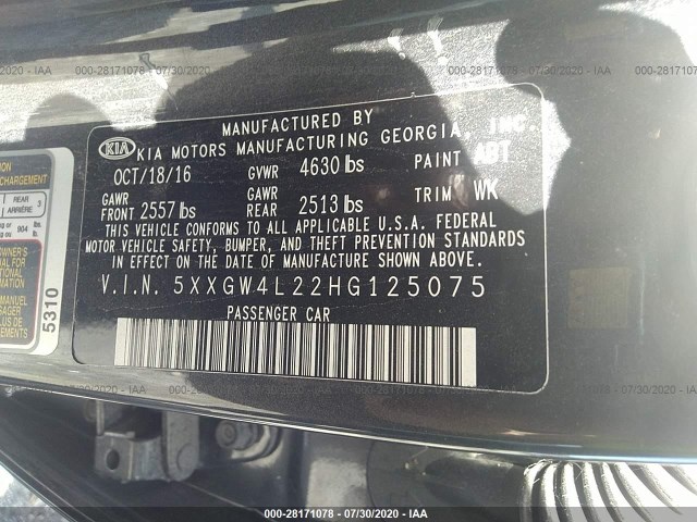 Photo 8 VIN: 5XXGW4L22HG125075 - KIA OPTIMA 