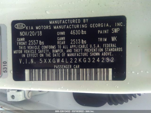 Photo 8 VIN: 5XXGW4L22KG324232 - KIA OPTIMA 