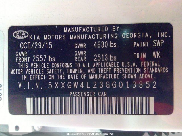 Photo 8 VIN: 5XXGW4L23GG013352 - KIA OPTIMA 