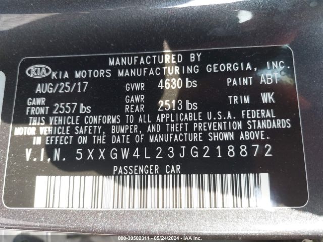 Photo 8 VIN: 5XXGW4L23JG218872 - KIA OPTIMA 